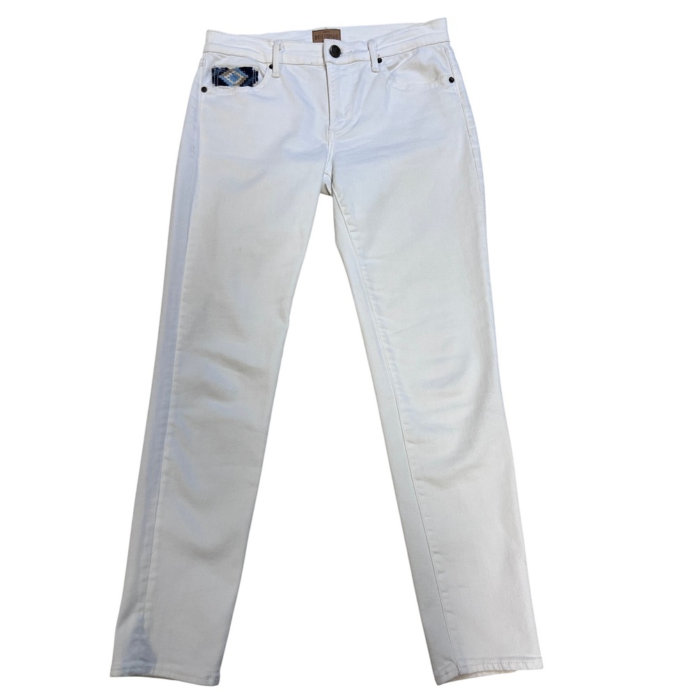 Driftwood Marilyn Crop Jeans Womens 26 White Excellent Embroidered Classic Fit